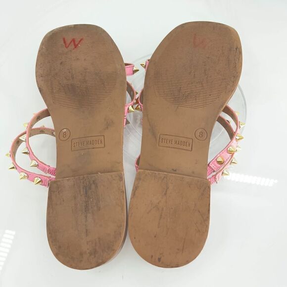 Steve Madden Selina Spiked Sandals Women's 8 Pink Gold Strappy Slip On Slides - Picture 9 of 12